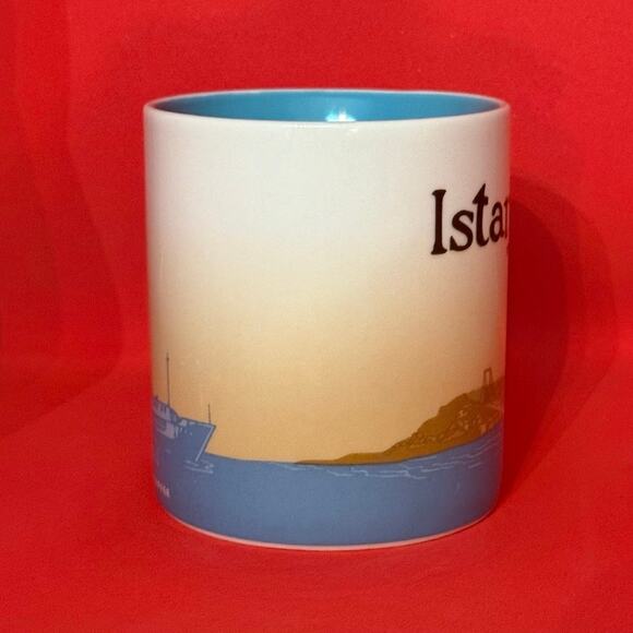 Starbucks Istanbul Turkiye Coffee Mug Global Icon 2012 Tan Light Blue EUC 16 Oz. - Picture 4 of 9